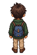 You, a traveler with a blue backpack